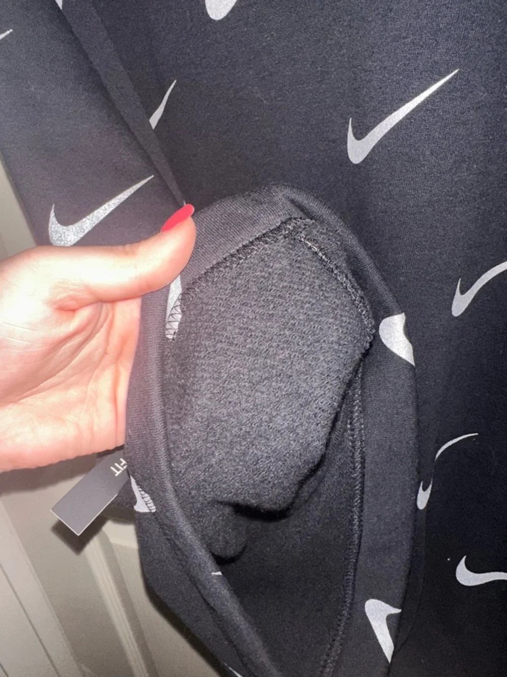 Nike Black Crewneck with Repeated White Swoosh Pattern NWOT L athleisure gym
